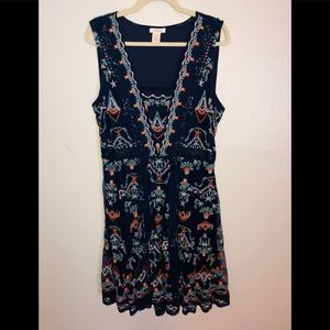 NWOT Sundance Navy Lace and Embroidery Midi Dress